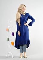 Tesettür giyim LACİVERT T 287 Hewes Line Pilise Detaylı Tunik