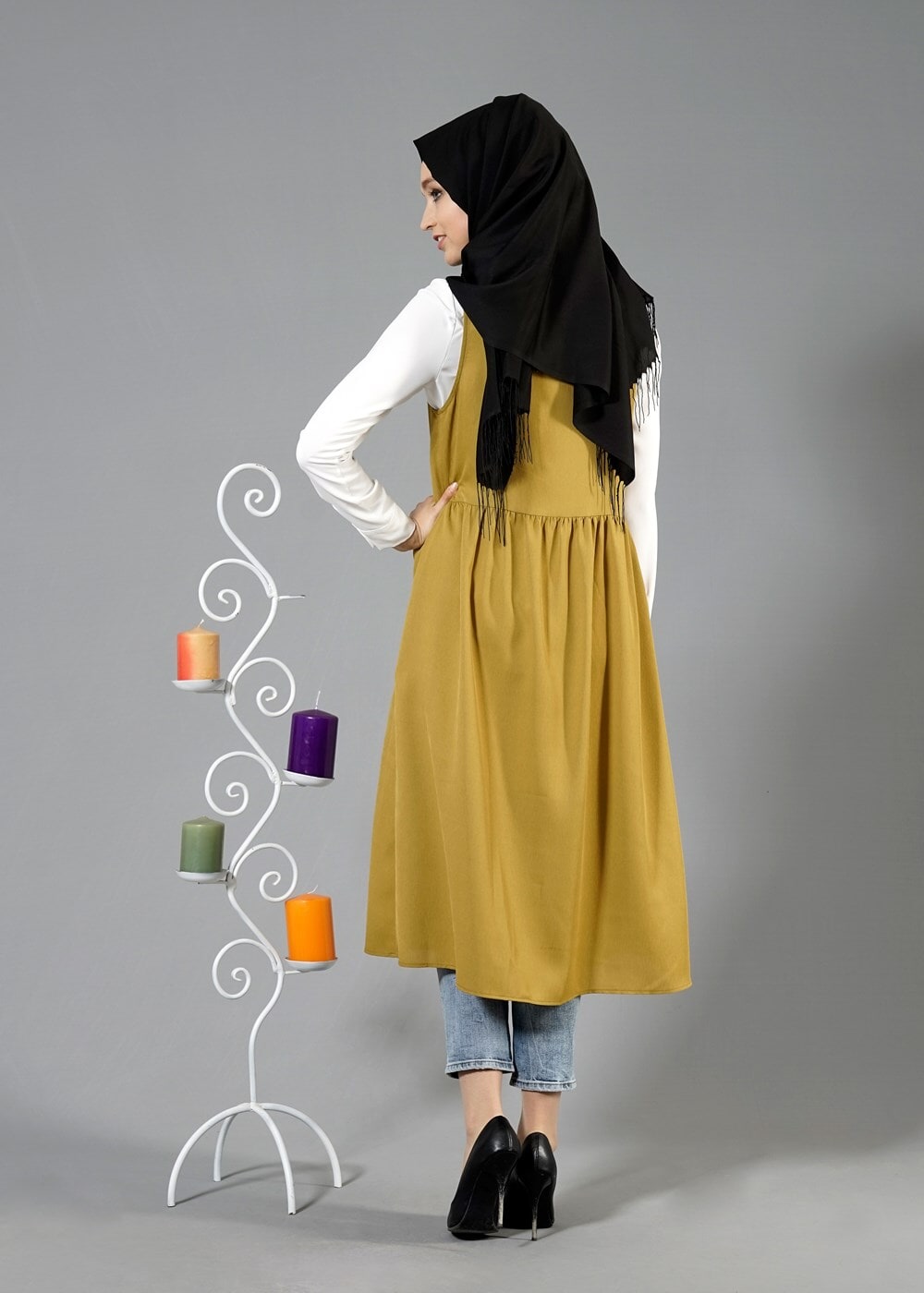 Tesettür giyim TURUNCU T 310 Hewes Line Klipsli Yelek