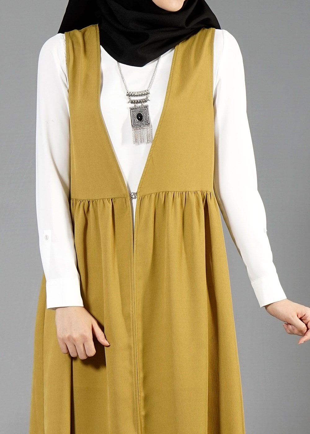 Tesettür giyim TURUNCU T 310 Hewes Line Klipsli Yelek