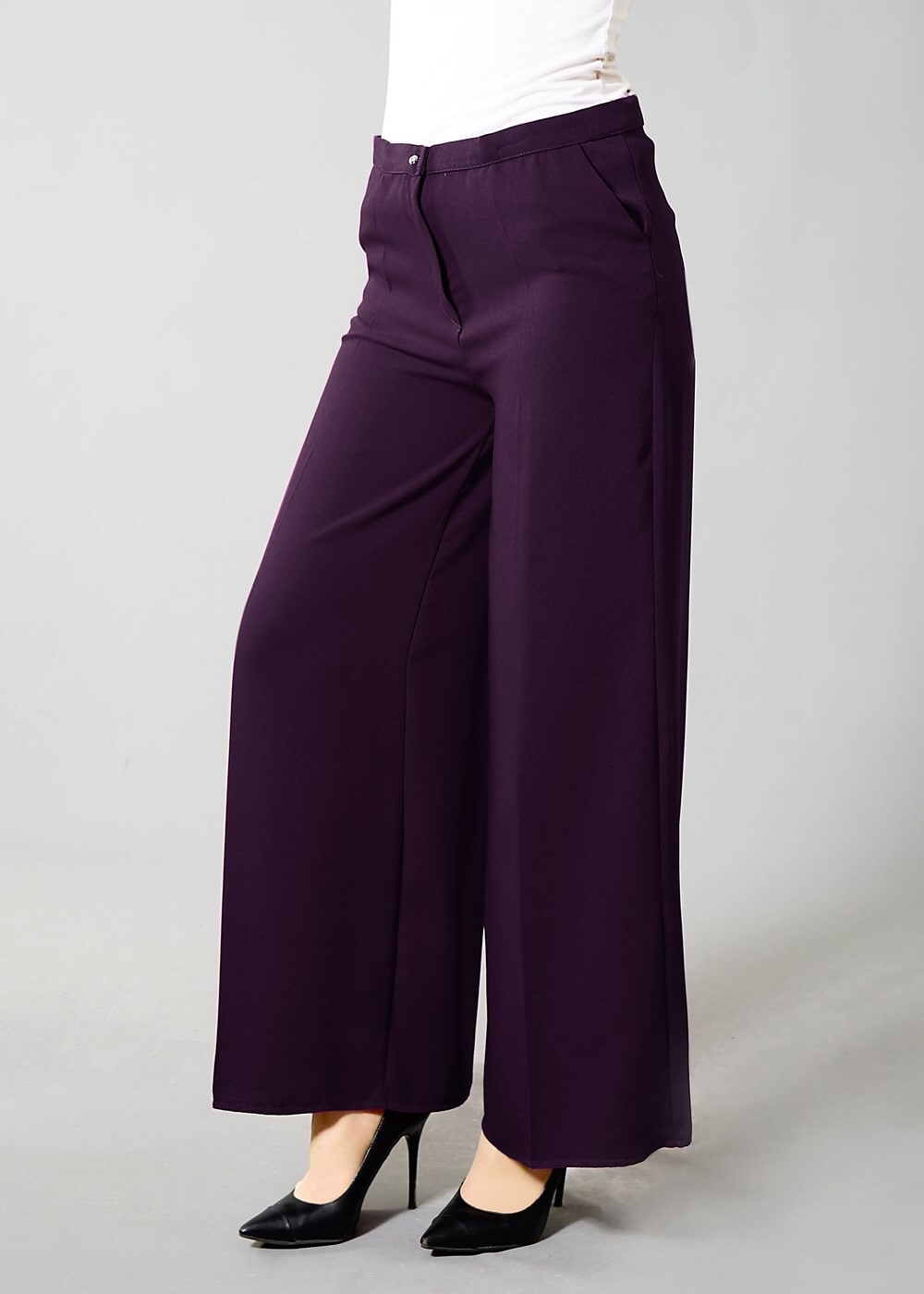 Tesettür giyim MOR BOL PAÇA CEPLİ PANTOLON 602 