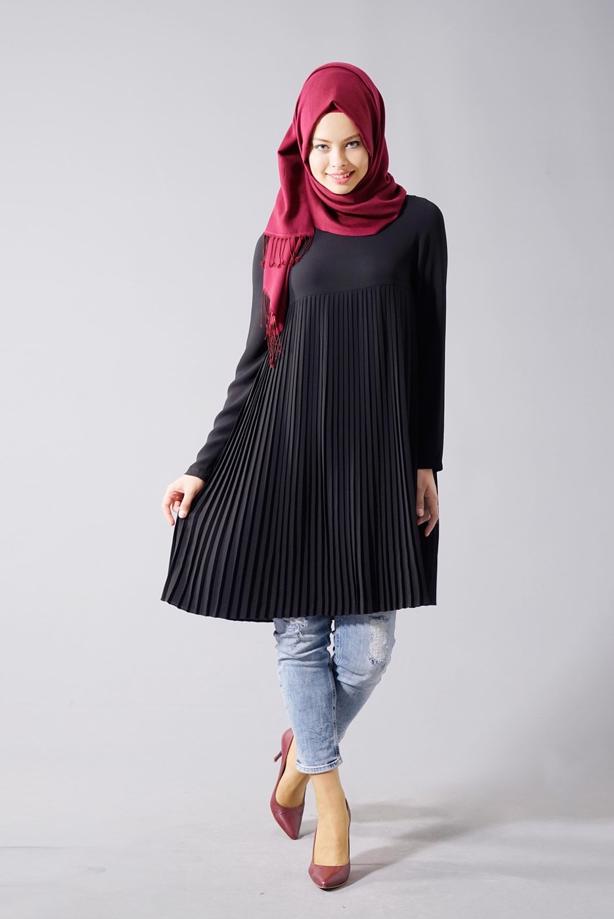 Tesettür giyim  T 804 Hewes Line-Boydan Piliseli Tunik - TRENDTESETTÜR