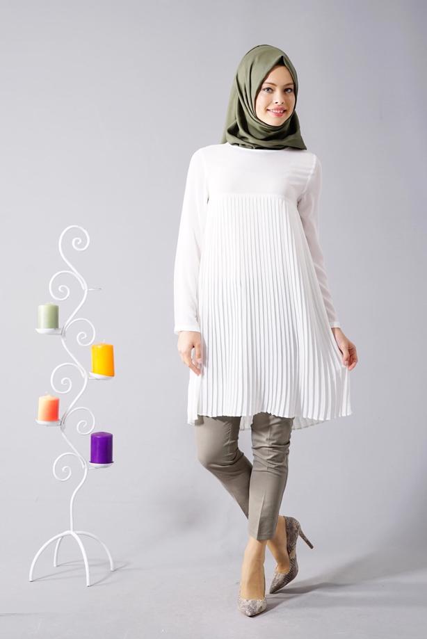 Tesettür giyim  T 804 Hewes Line-Boydan Piliseli Tunik - TRENDTESETTÜR