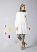 Tesettür giyim KREM T 804 Hewes Line-Boydan Piliseli Tunik