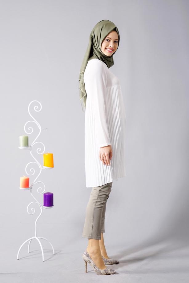 Tesettür giyim  T 804 Hewes Line-Boydan Piliseli Tunik - TRENDTESETTÜR