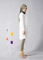 Tesettür giyim KREM T 804 Hewes Line-Boydan Piliseli Tunik