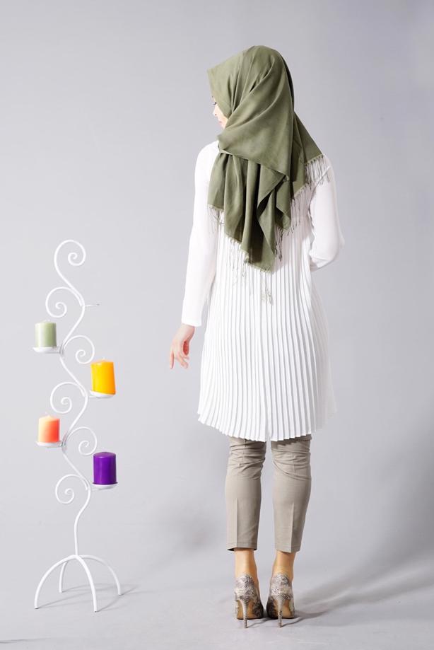 Tesettür giyim  T 804 Hewes Line-Boydan Piliseli Tunik - TRENDTESETTÜR