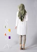 Tesettür giyim KREM T 804 Hewes Line-Boydan Piliseli Tunik