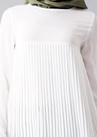 Tesettür giyim KREM T 804 Hewes Line-Boydan Piliseli Tunik