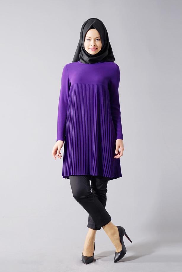 Tesettür giyim  T 804 Hewes Line-Boydan Piliseli Tunik - TRENDTESETTÜR