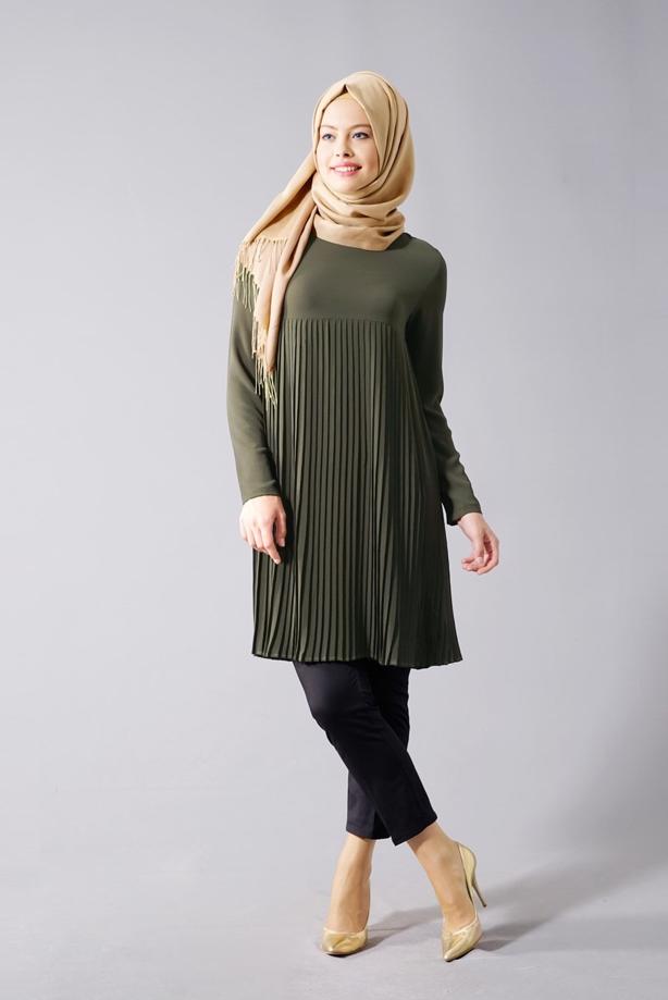 Tesettür giyim  T 804 Hewes Line-Boydan Piliseli Tunik - TRENDTESETTÜR