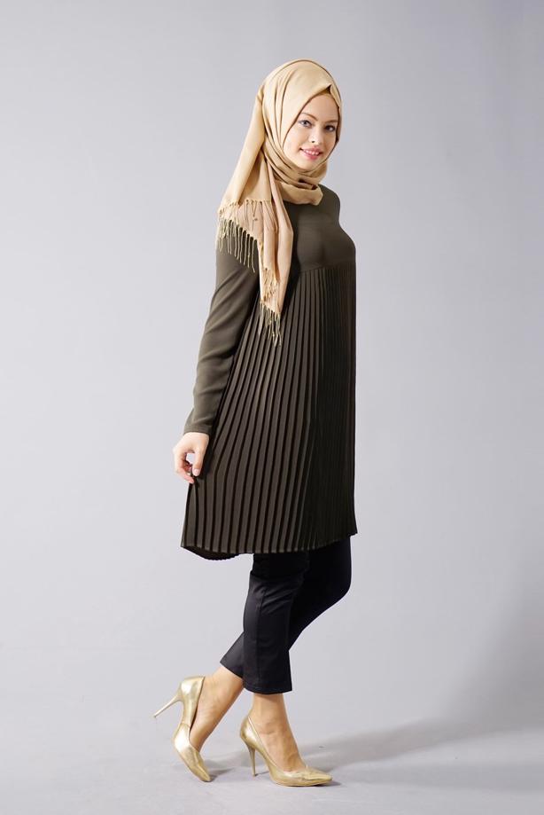 Tesettür giyim  T 804 Hewes Line-Boydan Piliseli Tunik - TRENDTESETTÜR