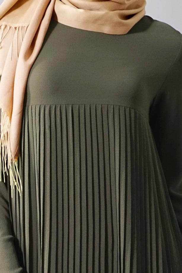 Tesettür giyim  T 804 Hewes Line-Boydan Piliseli Tunik - TRENDTESETTÜR