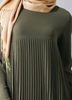 Tesettür giyim HAKİ T 804 Hewes Line-Boydan Piliseli Tunik