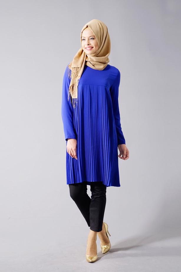 Tesettür giyim  T 804 Hewes Line-Boydan Piliseli Tunik - TRENDTESETTÜR