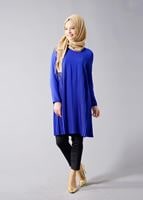 Tesettür giyim LACİVERT T 804 Hewes Line-Boydan Piliseli Tunik