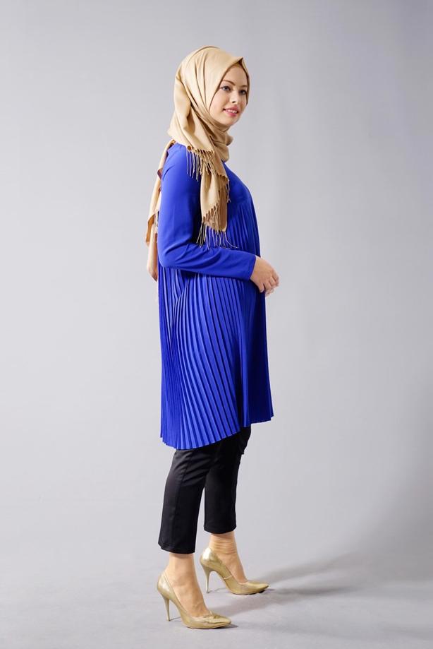 Tesettür giyim  T 804 Hewes Line-Boydan Piliseli Tunik - TRENDTESETTÜR