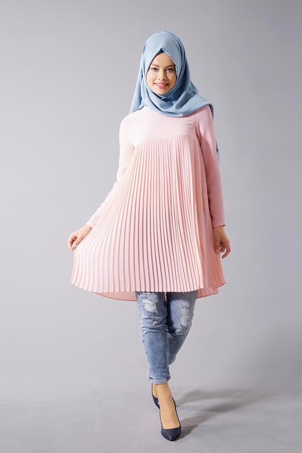 Tesettür giyim  T 804 Hewes Line-Boydan Piliseli Tunik - TRENDTESETTÜR