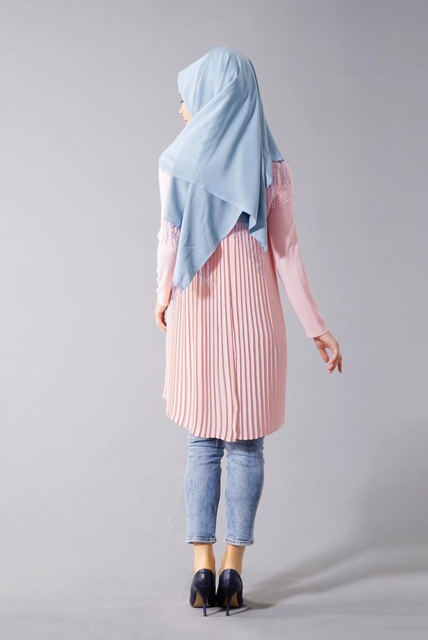 Tesettür giyim  T 804 Hewes Line-Boydan Piliseli Tunik - TRENDTESETTÜR