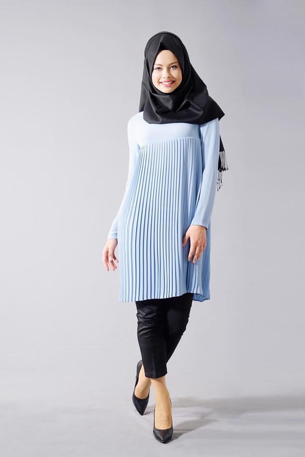 Tesettür giyim  T 804 Hewes Line-Boydan Piliseli Tunik - TRENDTESETTÜR