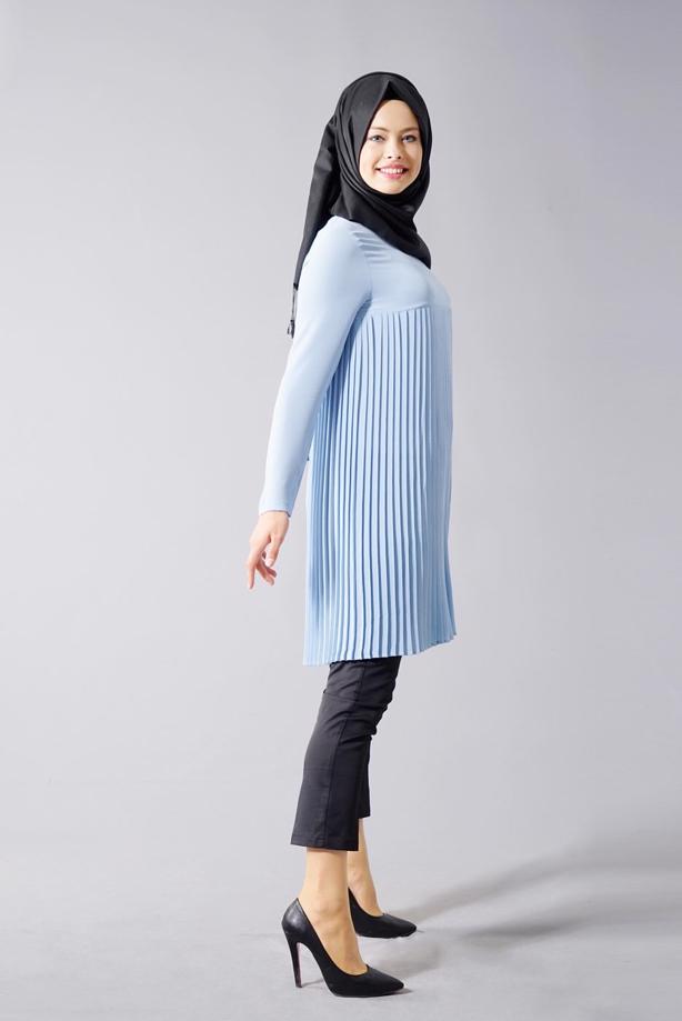 Tesettür giyim  T 804 Hewes Line-Boydan Piliseli Tunik - TRENDTESETTÜR