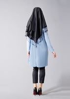 Tesettür giyim MAVİ T 804 Hewes Line-Boydan Piliseli Tunik