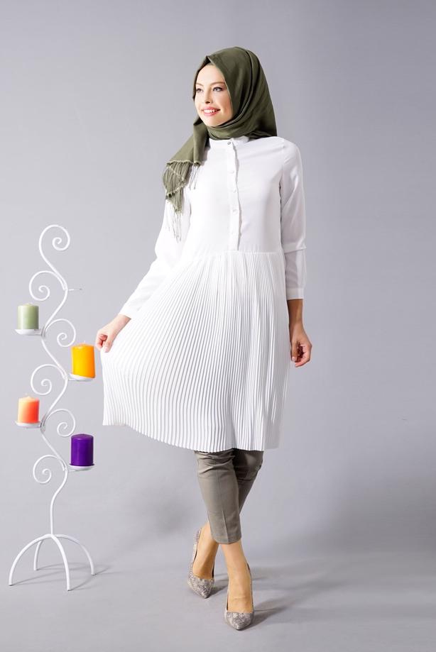 Tesettür giyim  T 815 Hewes Line- Piliseli Tesettür Tunik - TRENDTESETTÜR