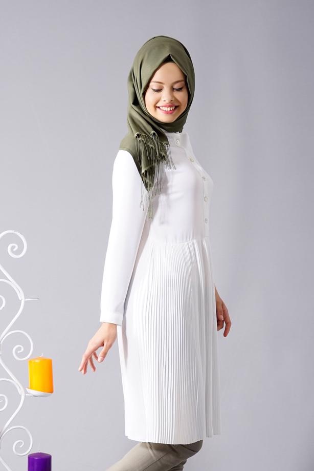Tesettür giyim  T 815 Hewes Line- Piliseli Tesettür Tunik - TRENDTESETTÜR