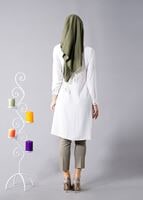 Tesettür giyim KREM T 815 Hewes Line- Piliseli Tesettür Tunik