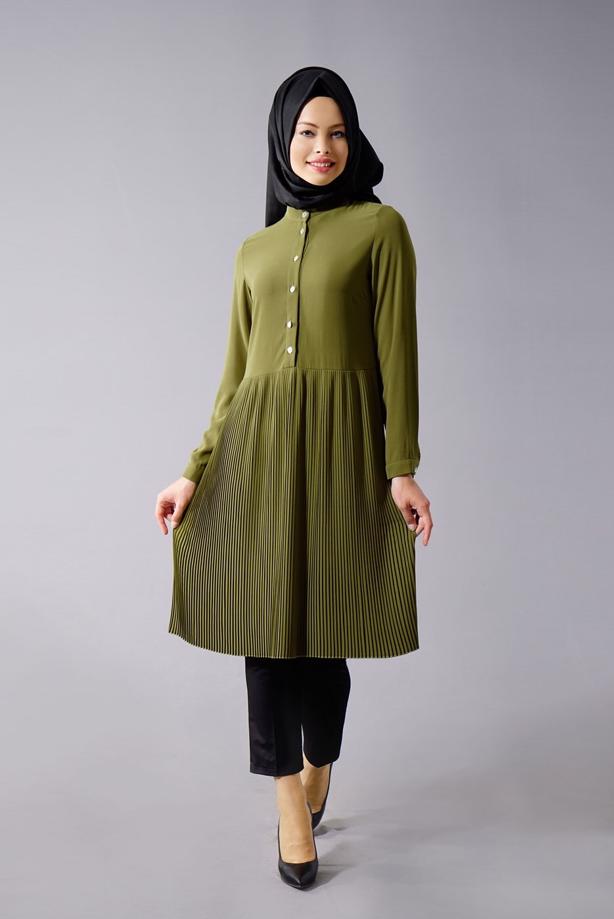 Tesettür giyim  T 815 Hewes Line- Piliseli Tesettür Tunik - TRENDTESETTÜR