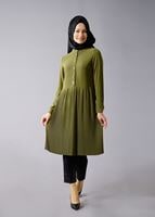 Tesettür giyim YEŞİL T 815 Hewes Line- Piliseli Tesettür Tunik