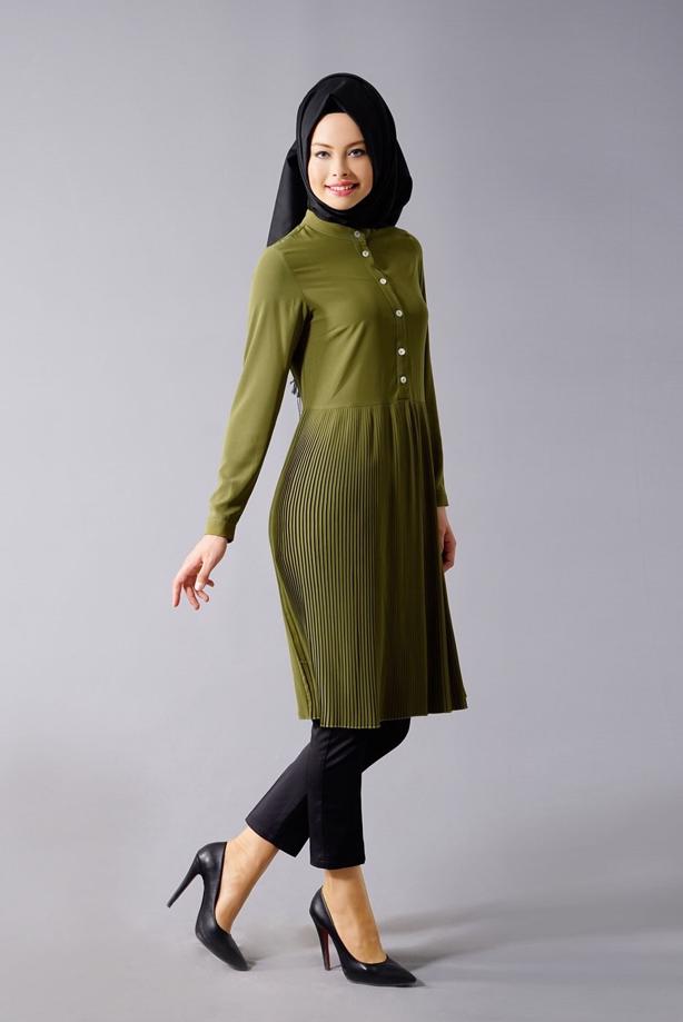 Tesettür giyim  T 815 Hewes Line- Piliseli Tesettür Tunik - TRENDTESETTÜR