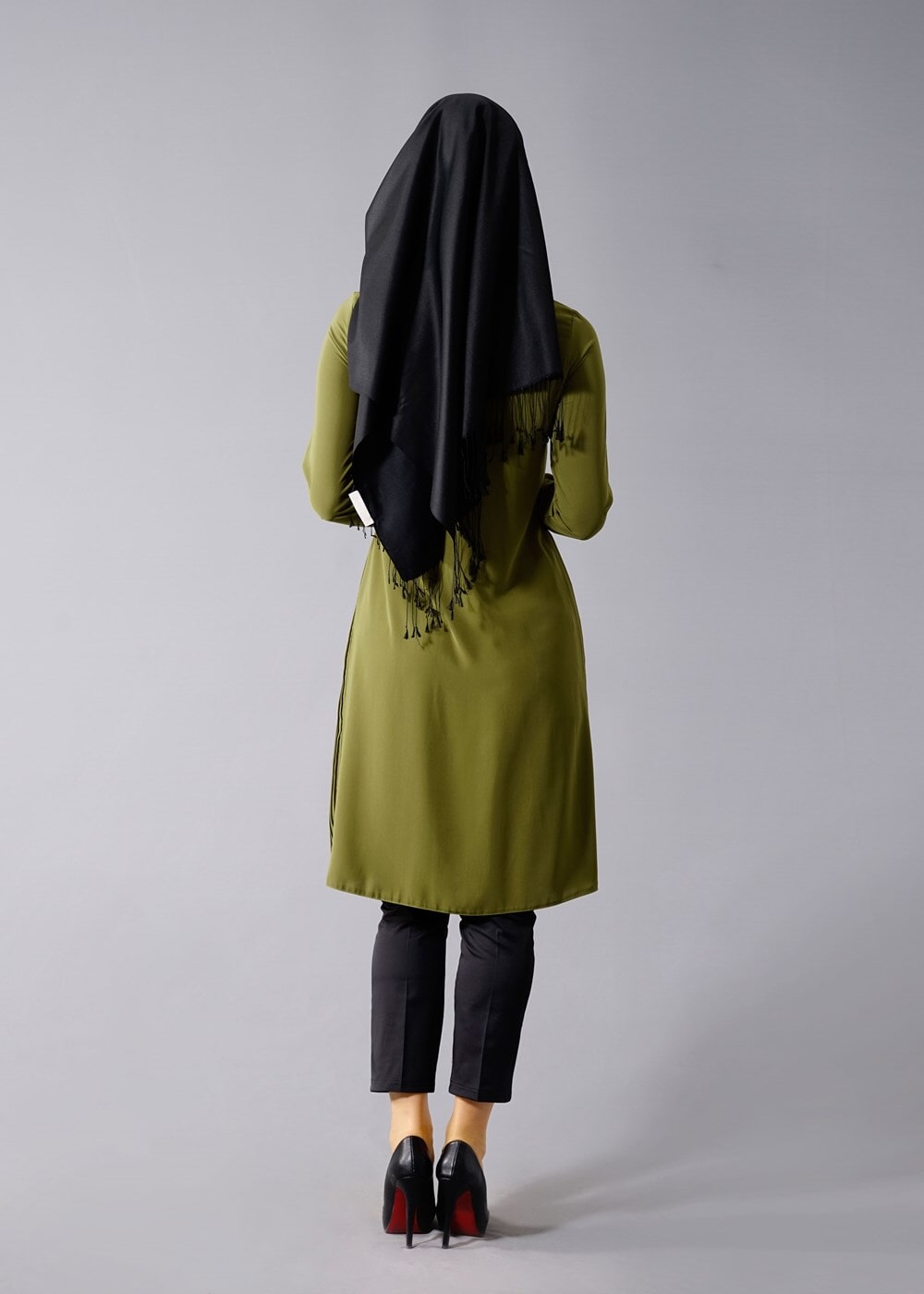 Tesettür giyim YEŞİL T 815 Hewes Line- Piliseli Tesettür Tunik