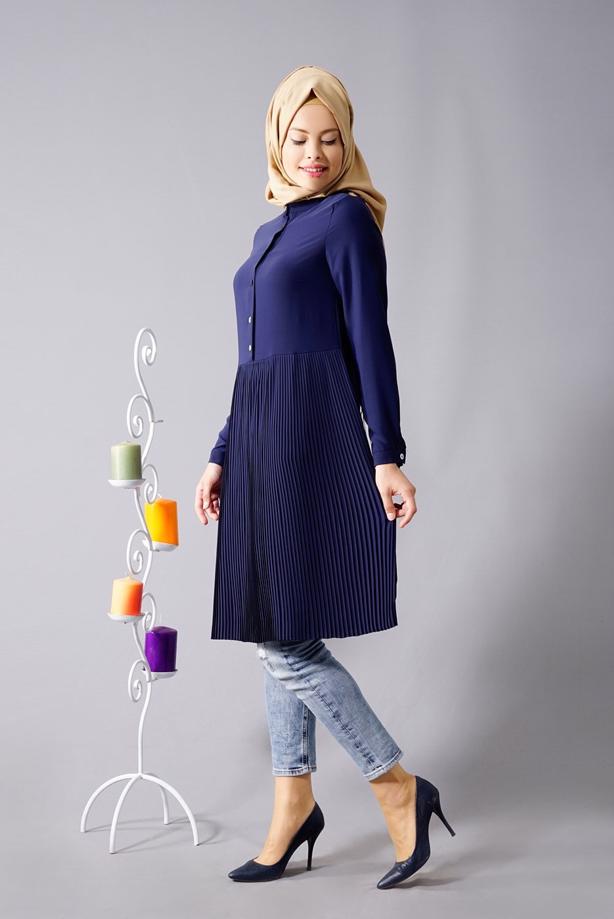Tesettür giyim  T 815 Hewes Line- Piliseli Tesettür Tunik - TRENDTESETTÜR