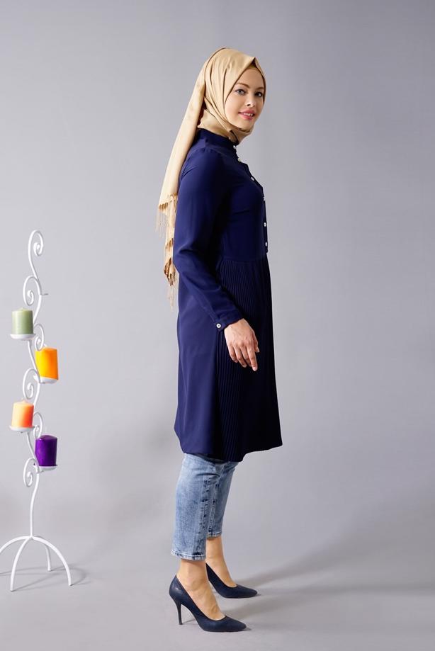 Tesettür giyim  T 815 Hewes Line- Piliseli Tesettür Tunik - TRENDTESETTÜR