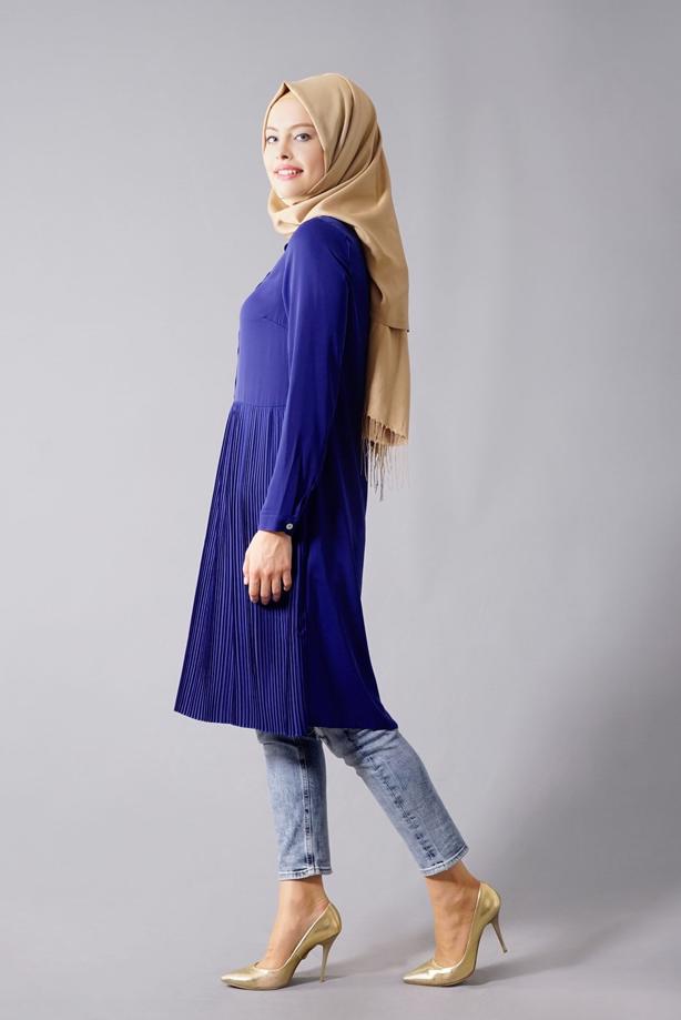 Tesettür giyim  T 815 Hewes Line- Piliseli Tesettür Tunik - TRENDTESETTÜR