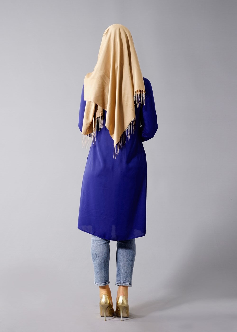 Tesettür giyim LACİVERT T 815 Hewes Line- Piliseli Tesettür Tunik