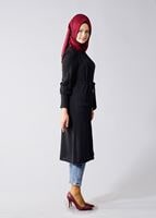 Tesettür giyim SİYAH T 817 Hewes Line-Fermuarlı Pileli Tunik