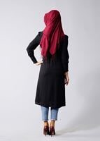 Tesettür giyim SİYAH T 817 Hewes Line-Fermuarlı Pileli Tunik