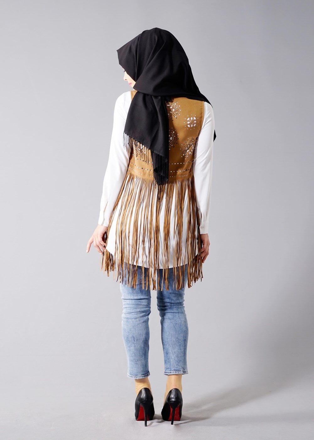 Tesettür giyim TABA T 9281 Hewes Line- Lazer Kesim  Püsküllü Yelek