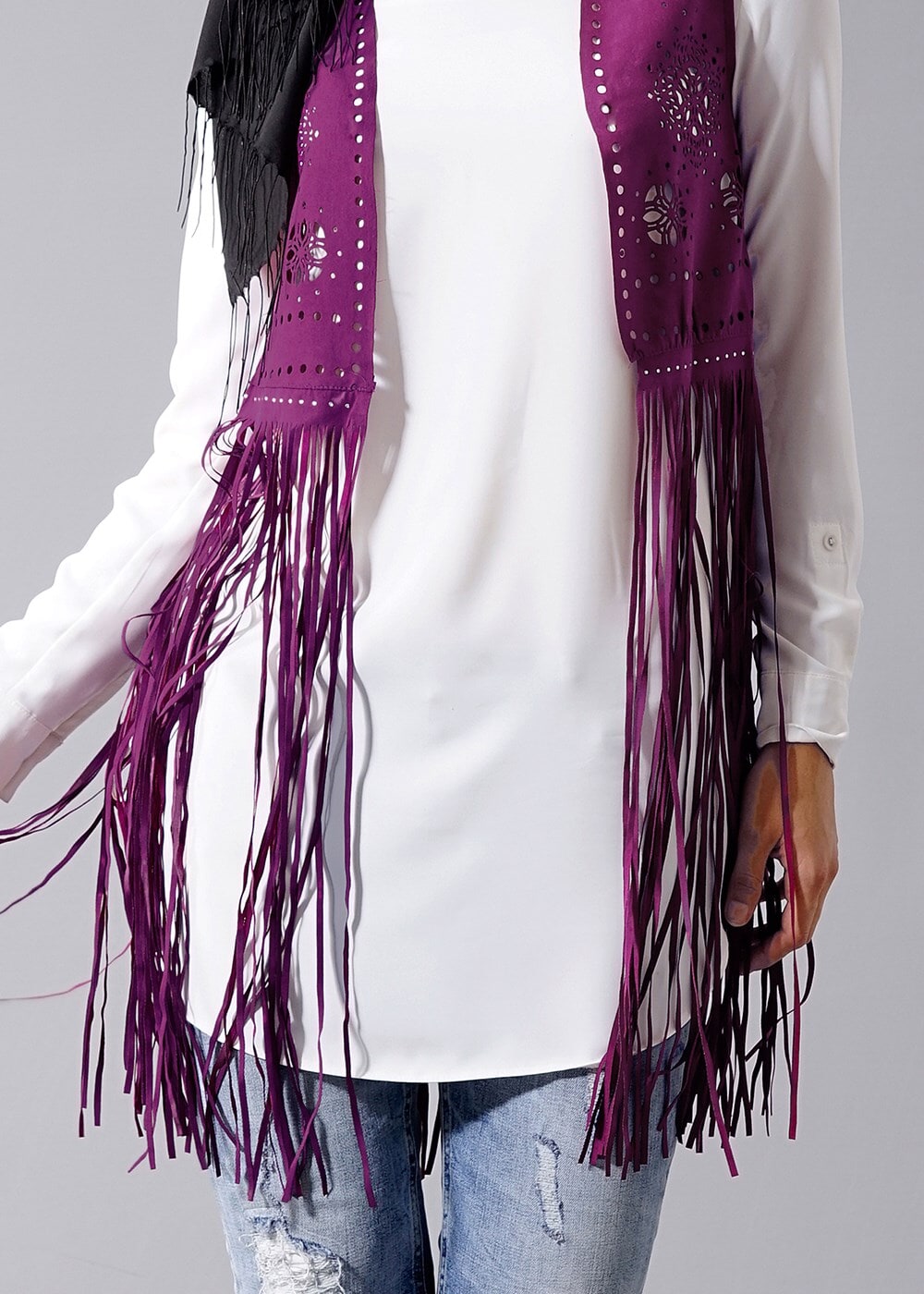 Tesettür giyim MOR T 9281 Hewes Line- Lazer Kesim  Püsküllü Yelek