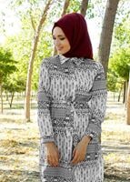 Tesettür giyim SİYAH T 285-1 Hewes Line Şerit Desen Düğmeli Tunik