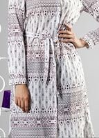 Tesettür giyim PUDRA T 285-1 Hewes Line Şerit Desen Düğmeli Tunik