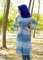 Tesettür giyim LACİVERT T 285-1 Hewes Line Şerit Desen Düğmeli Tunik