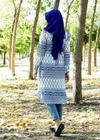 Tesettür giyim LACİVERT T 285-1 Hewes Line Şerit Desen Düğmeli Tunik