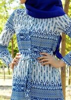 Tesettür giyim LACİVERT T 285-1 Hewes Line Şerit Desen Düğmeli Tunik