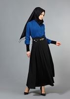 Hijab clothing BLACK T 1505 Hazalgül Kloş Kemerli Etek