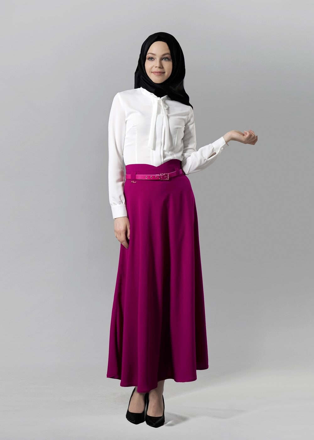 Vêtements hijab FUCHSIA T 1505 Hazalgül Kloş Kemerli Etek
