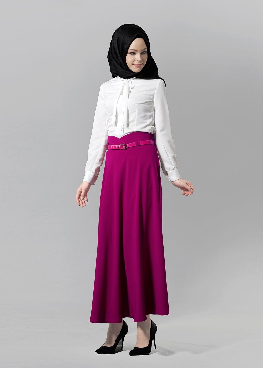 Vêtements hijab FUCHSIA T 1505 Hazalgül Kloş Kemerli Etek