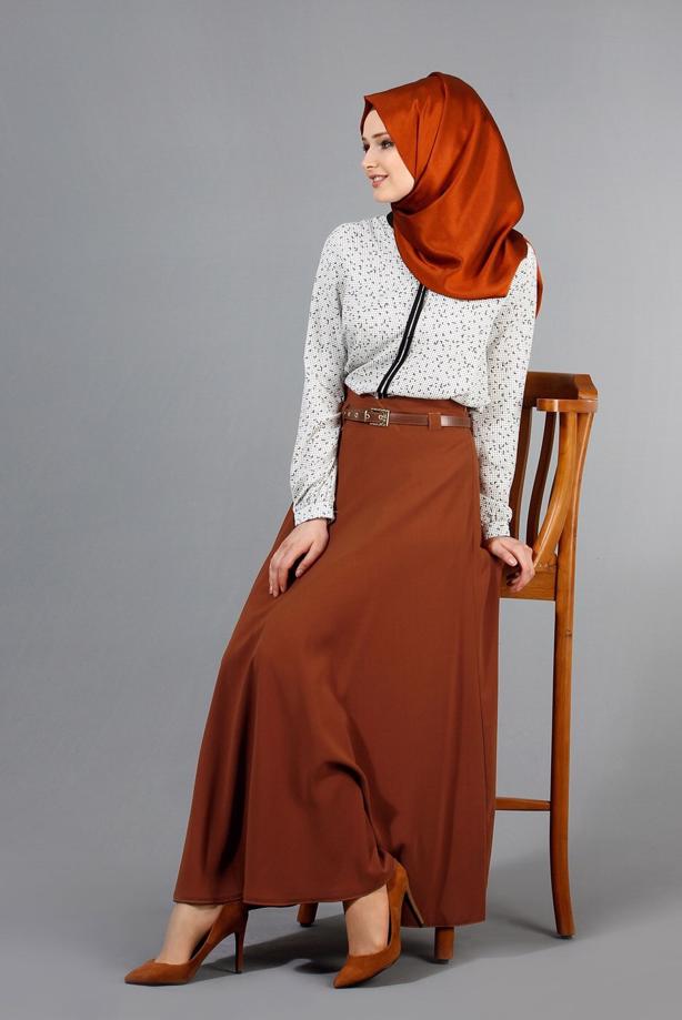 Vêtements hijab  T 1505 Hazalgül Kloş Kemerli Etek - TRENDTESETTÜR