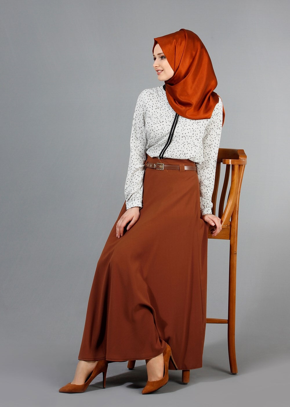 Vêtements hijab TABA T 1505 Hazalgül Kloş Kemerli Etek